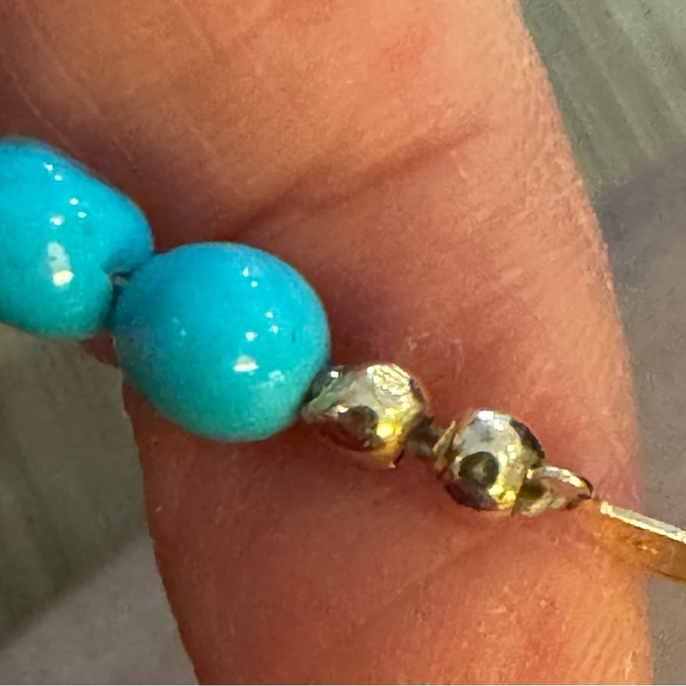 14k Real Yellow Gold Handmade Sleeping Beauty Turquoise Beaded Bracelet - Picture 2 of 6